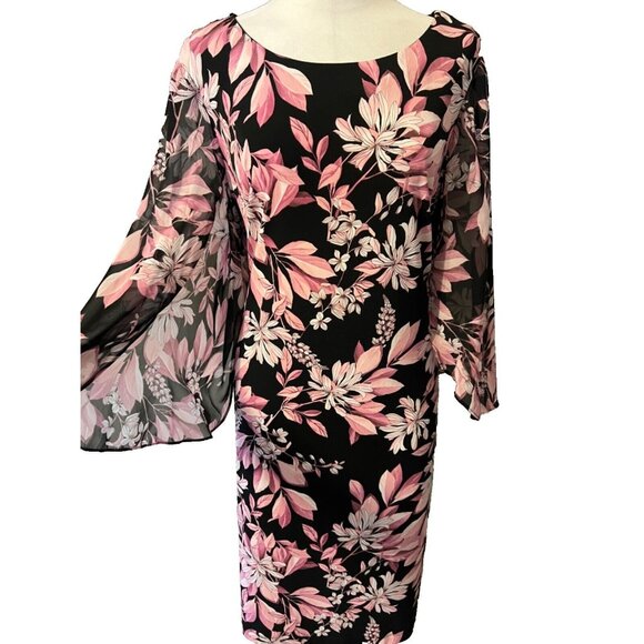 Connected Apparel Dress XXL 14 16 Black Pink Career Church Sheath Washable NEW - Picture 2 of 14